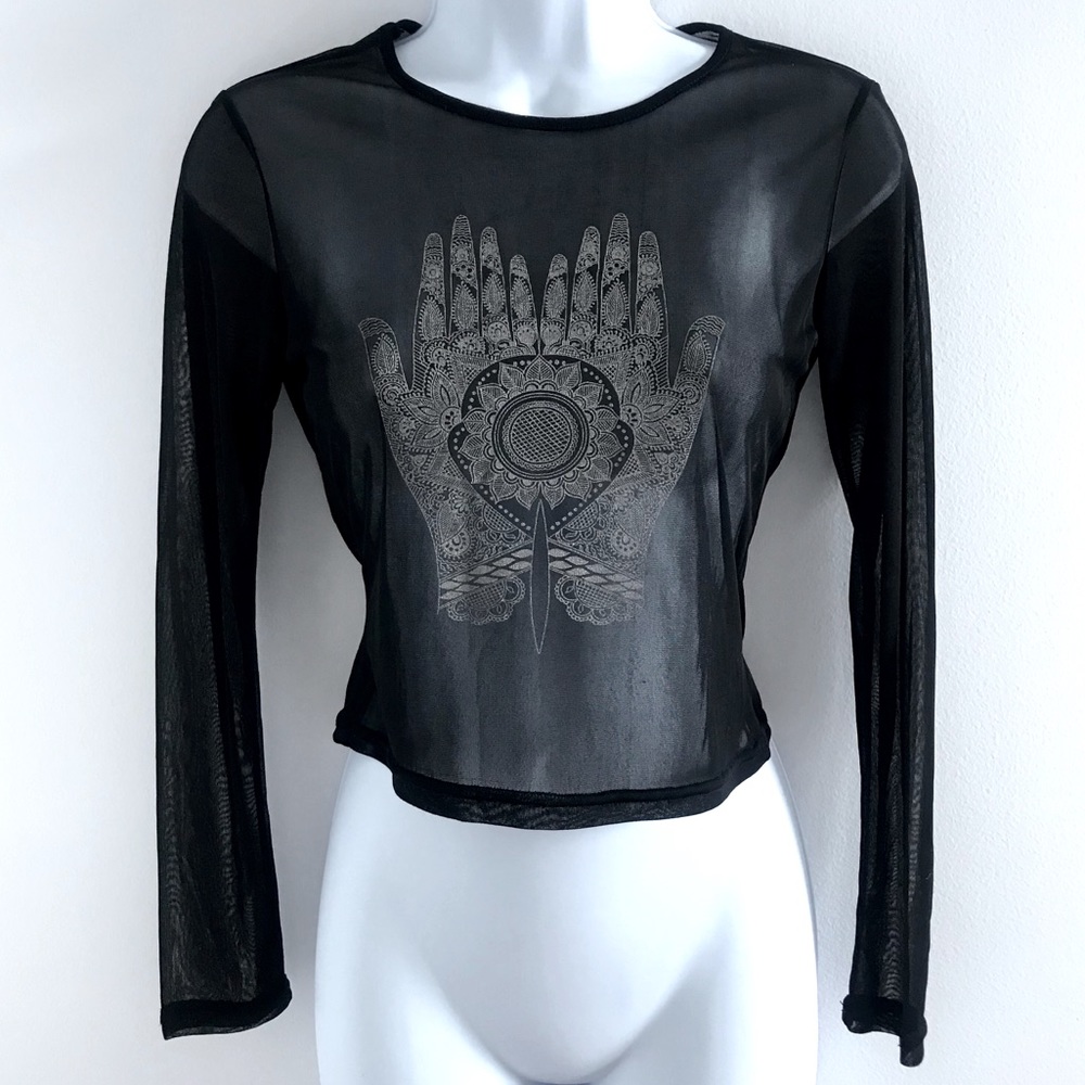 Astuces Vintage 90’s Y2K Black and Silver See Through Long Sleeve Top